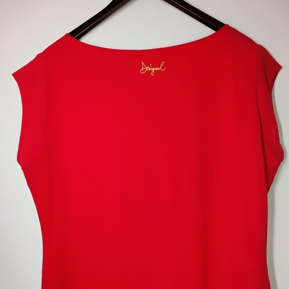 Desigual Tokyo Japan Shift Dress Womens 44 US XL Red Asymmetrical Art To Wear - Picture 6 of 12